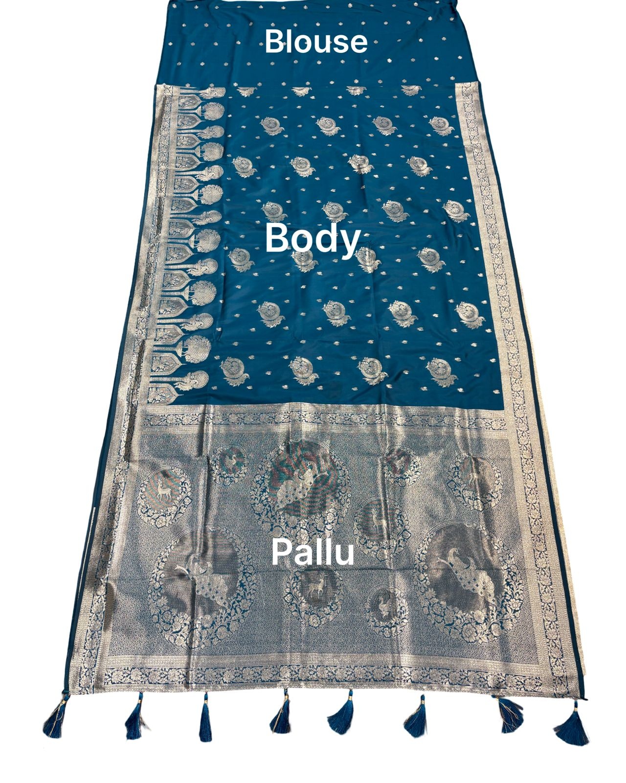 Teal Blue Banarasi Woven Silk Saree