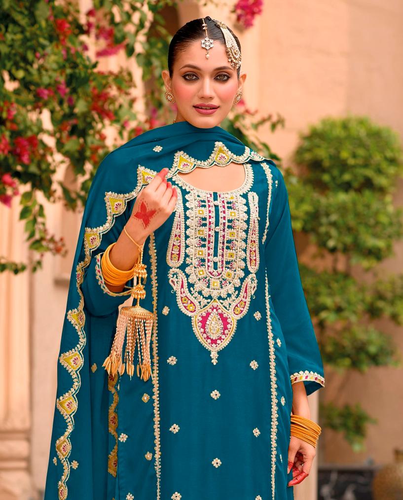 Teal Blue Chinnon Sharara Suits — alternate view