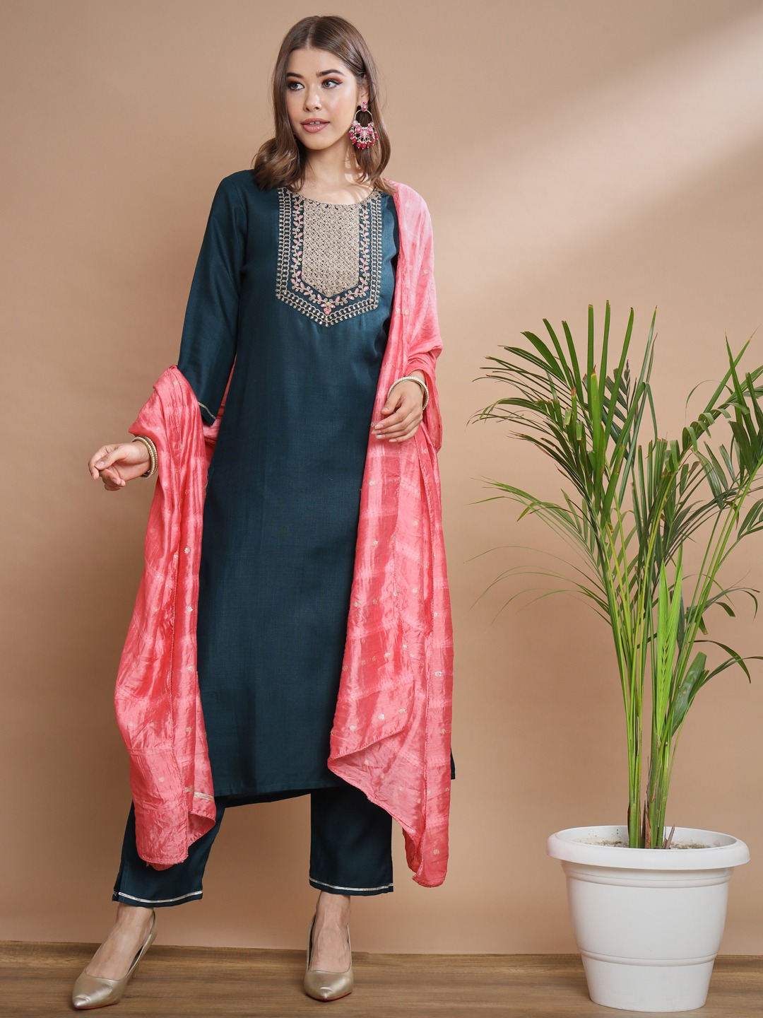 Teal Blue Embroidered Salwar Suit