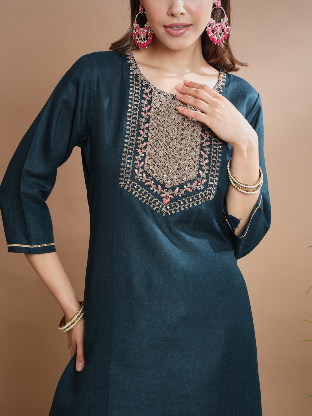 Teal Blue Embroidered Salwar Suit