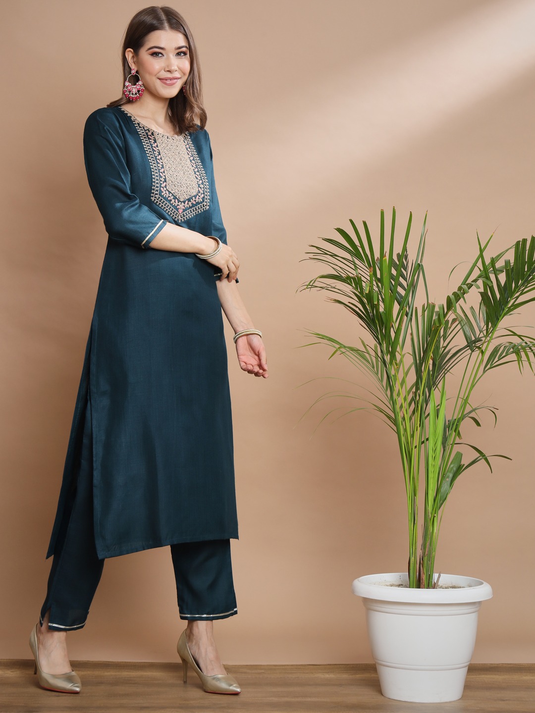 Teal Blue Embroidered Salwar Suit