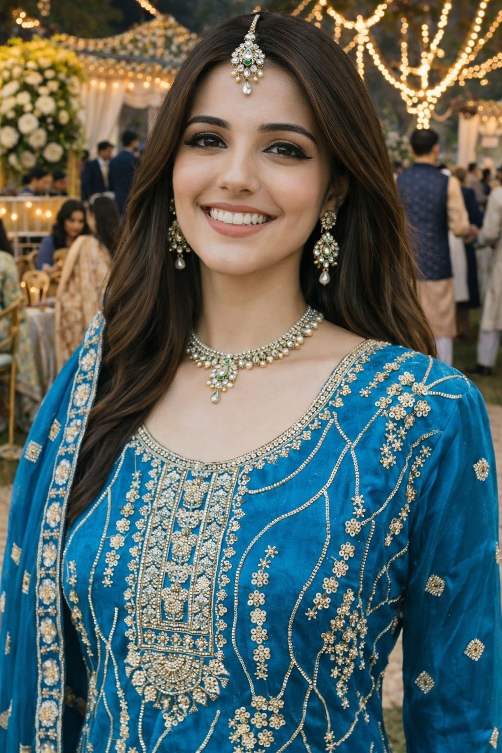 Teal Blue Floral Designer Embroidery Fendy Silk Sharara Suit