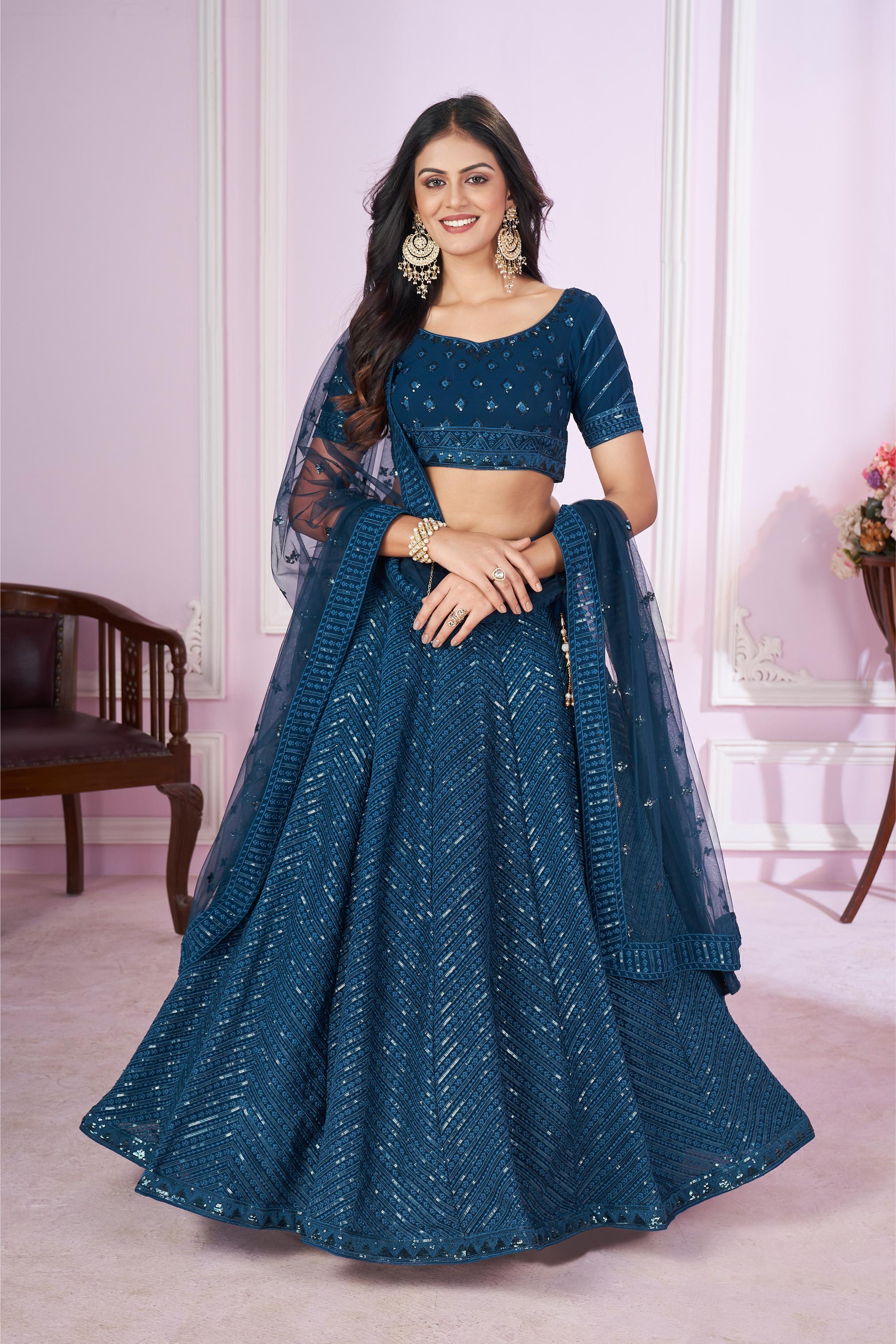 Teal Blue Georgette Lehenga Choli
