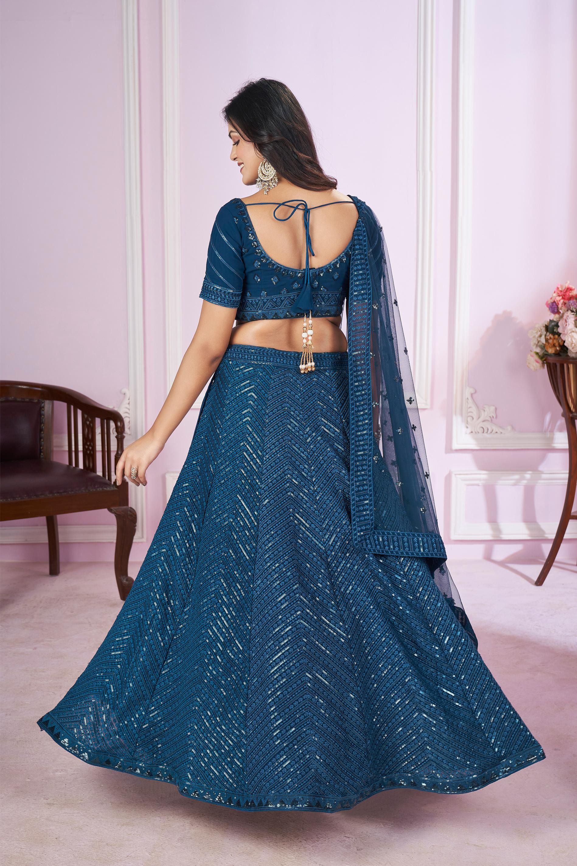 Teal Blue Georgette Lehenga Choli — alternate view