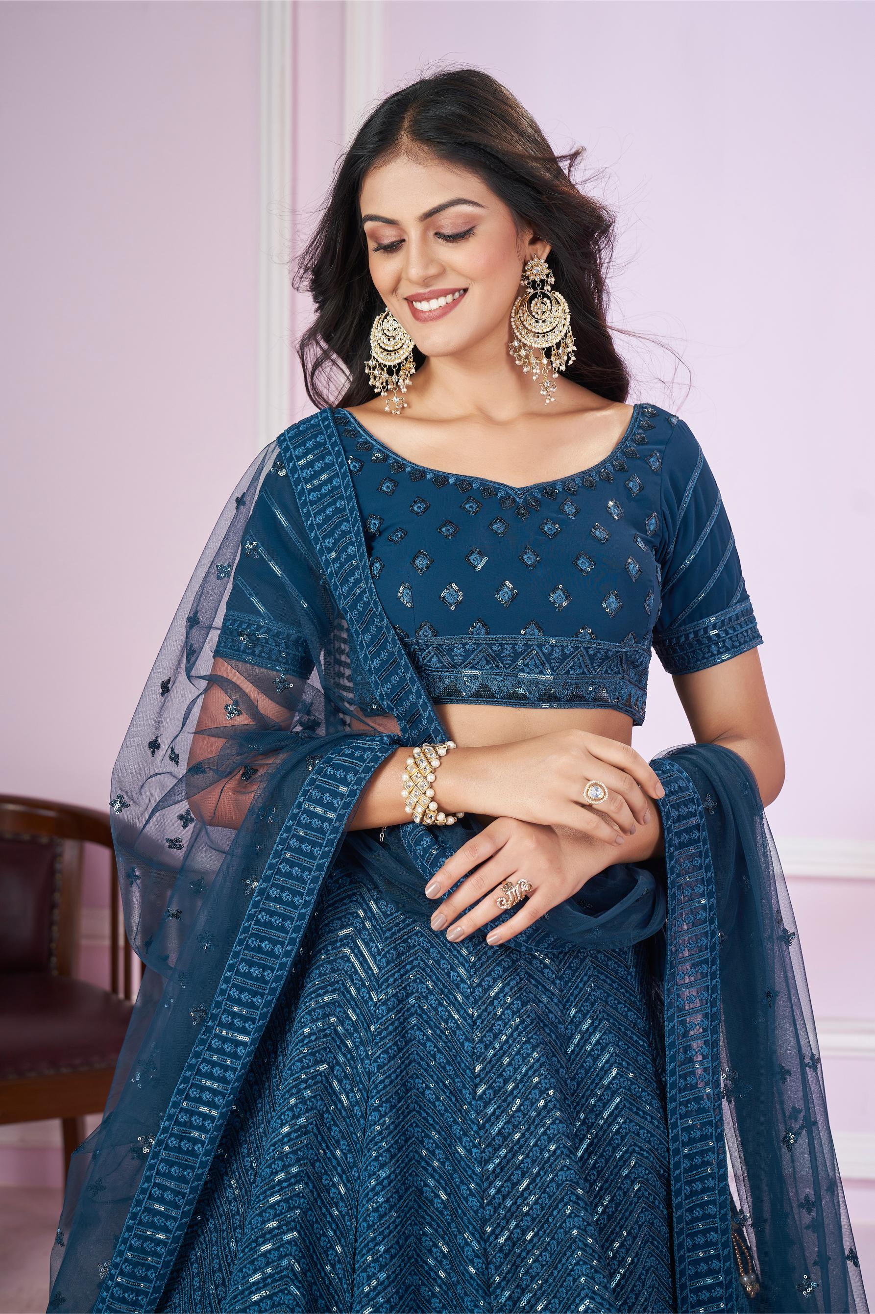 Teal Blue Georgette Lehenga Choli
