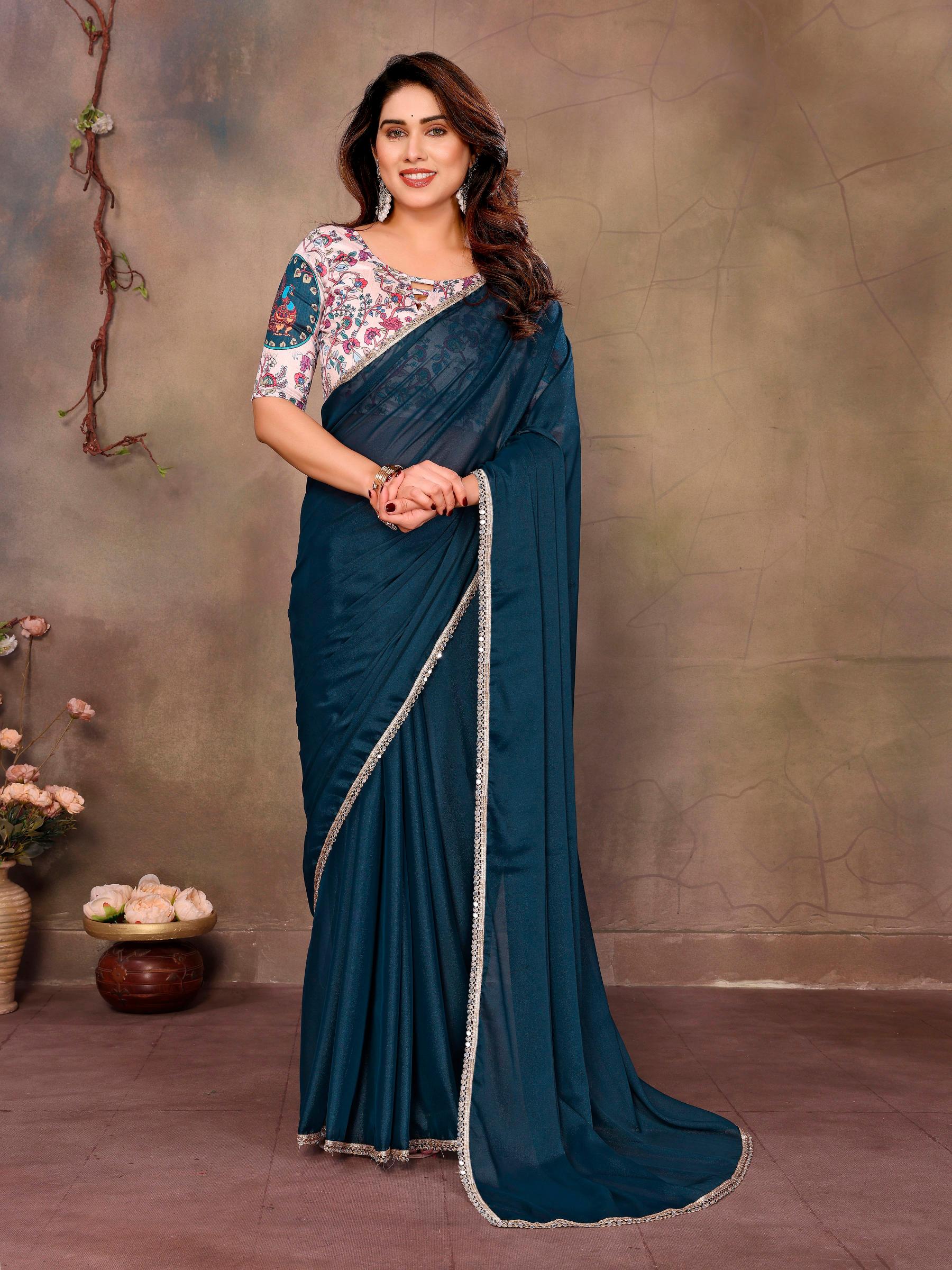Teal Blue Georgette Saree