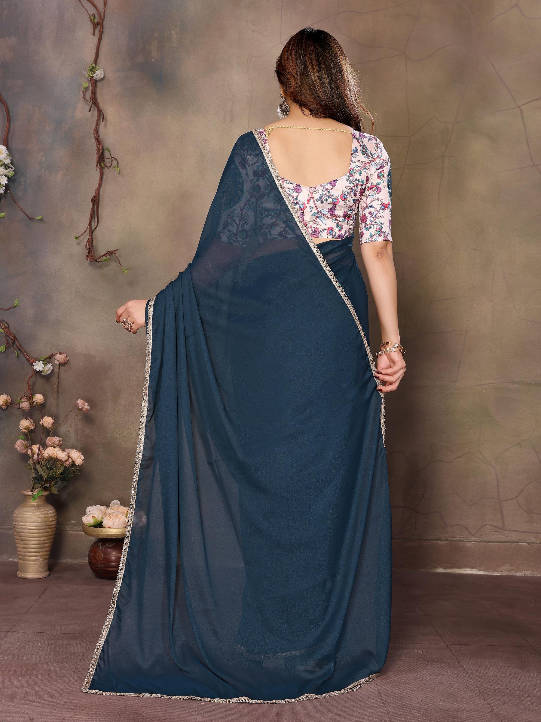 Teal Blue Georgette Saree — alternate view