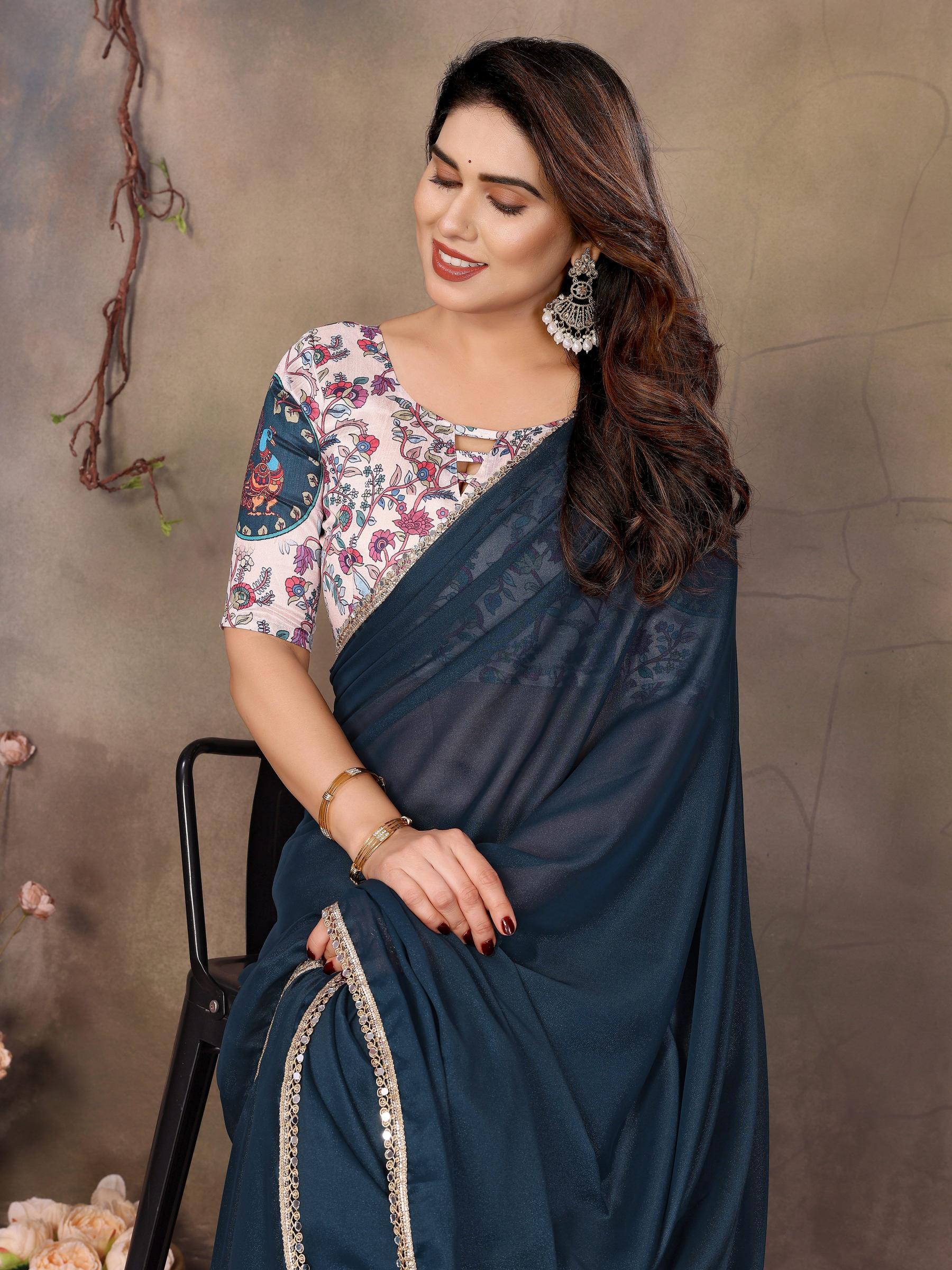 Teal Blue Georgette Saree