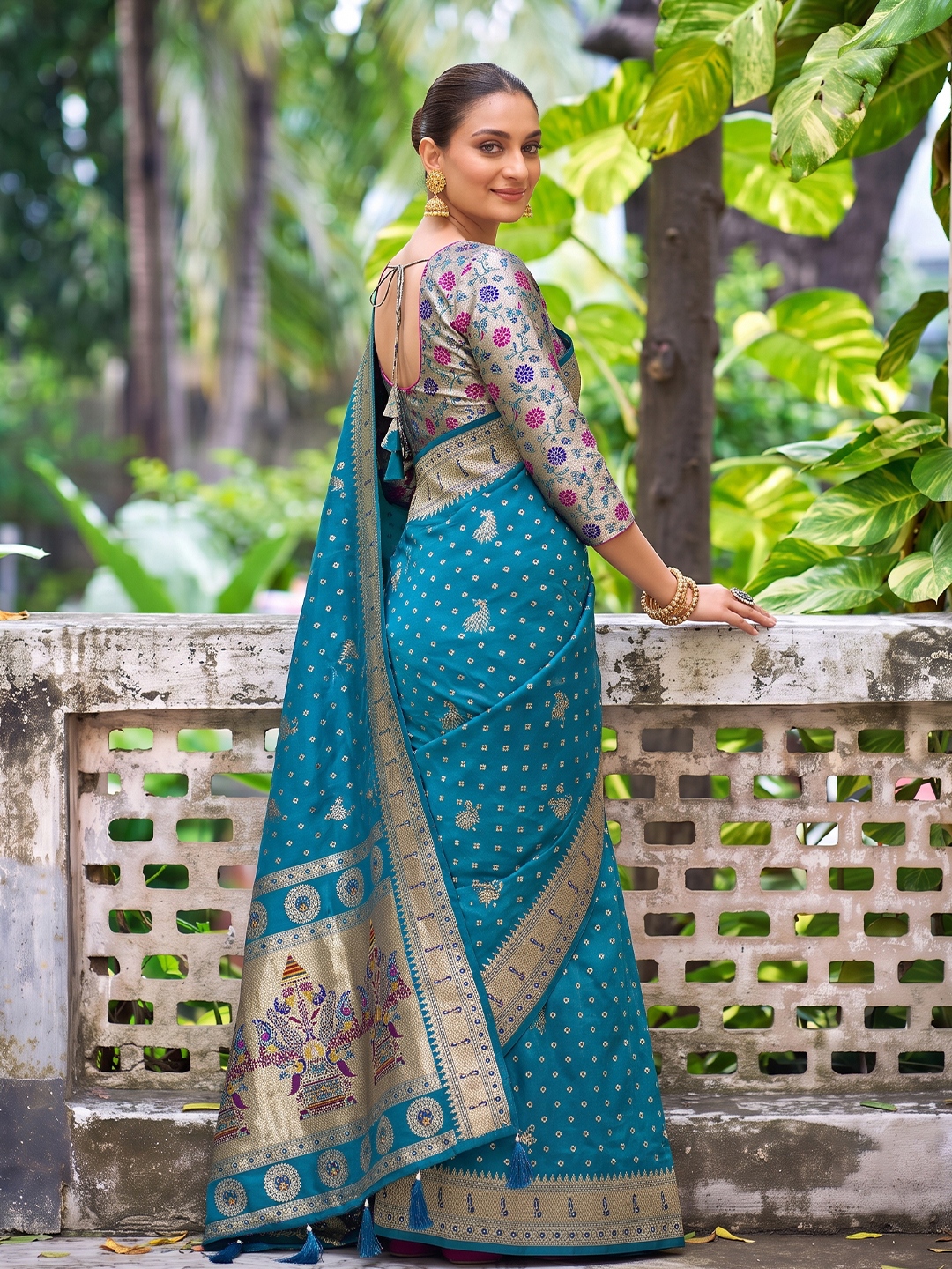 Teal Blue Heritage Woven Silk Saree — alternate view
