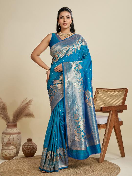 Teal Blue Kanjivaram Silk Saree