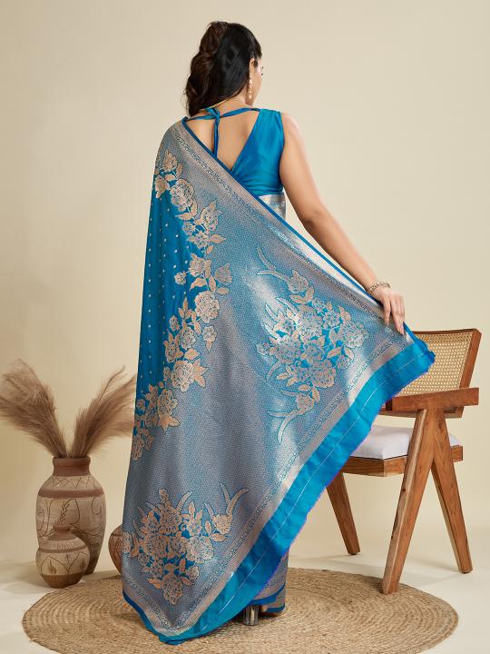 Teal Blue Kanjivaram Silk Saree — alternate view