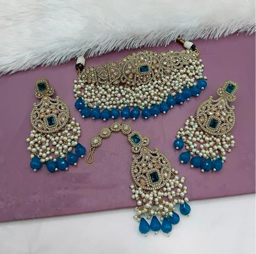 Teal Blue Kundan Choker Set