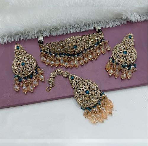 Teal Blue Multi Kundan Choker Set