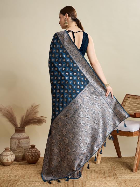 Teal Blue Satin Silk Saree — alternate view