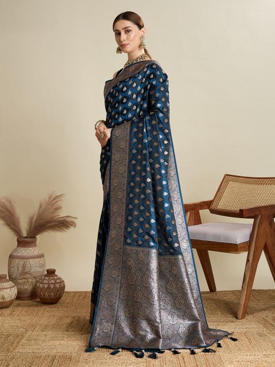 Teal Blue Satin Silk Saree