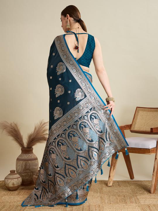 Teal Blue Satin Silk Saree — alternate view