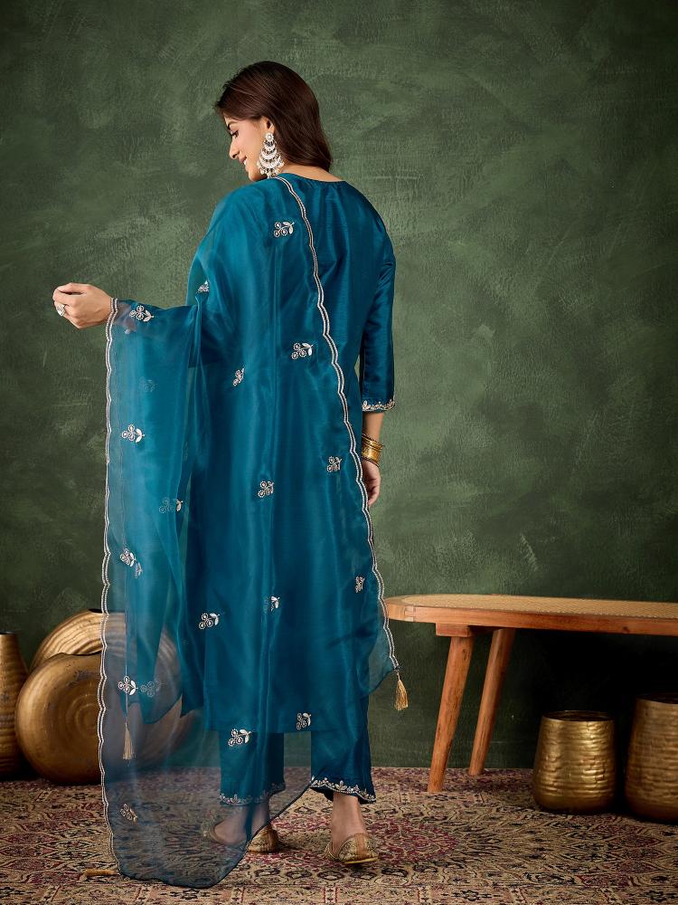 Teal Blue Silk Blend Salwar Suit — alternate view