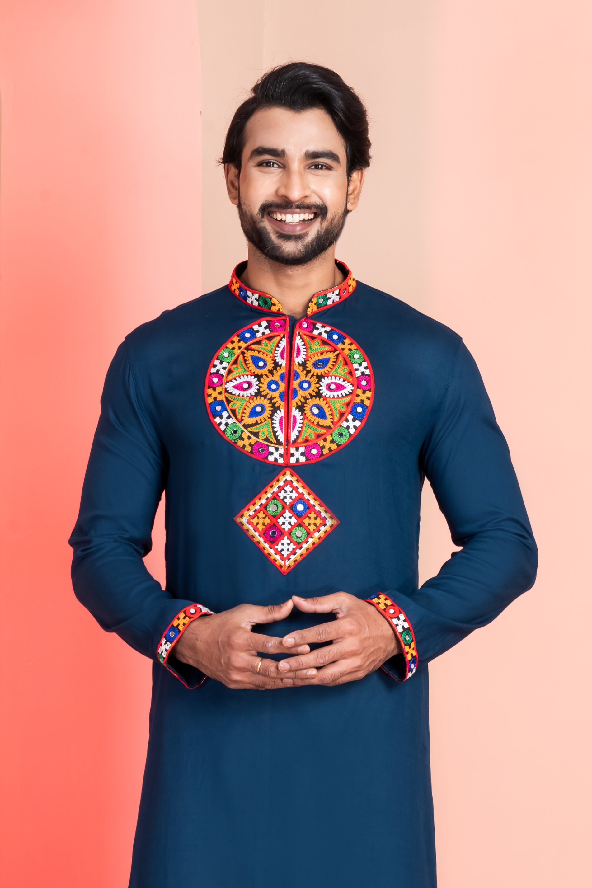 Teal Blue Solid Embroidered Kurta Pyjama