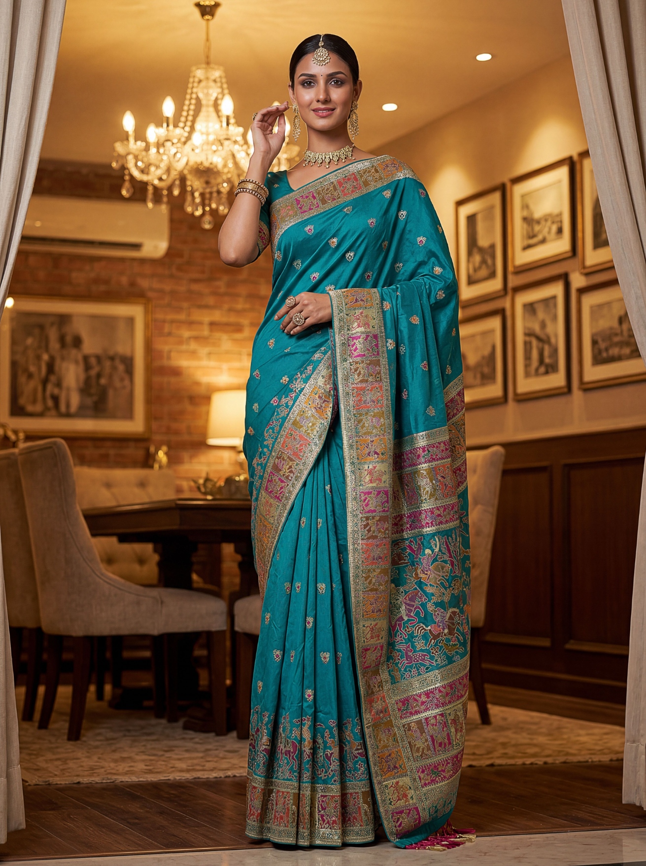 Teal Blue Virana Silk Wedding Saree