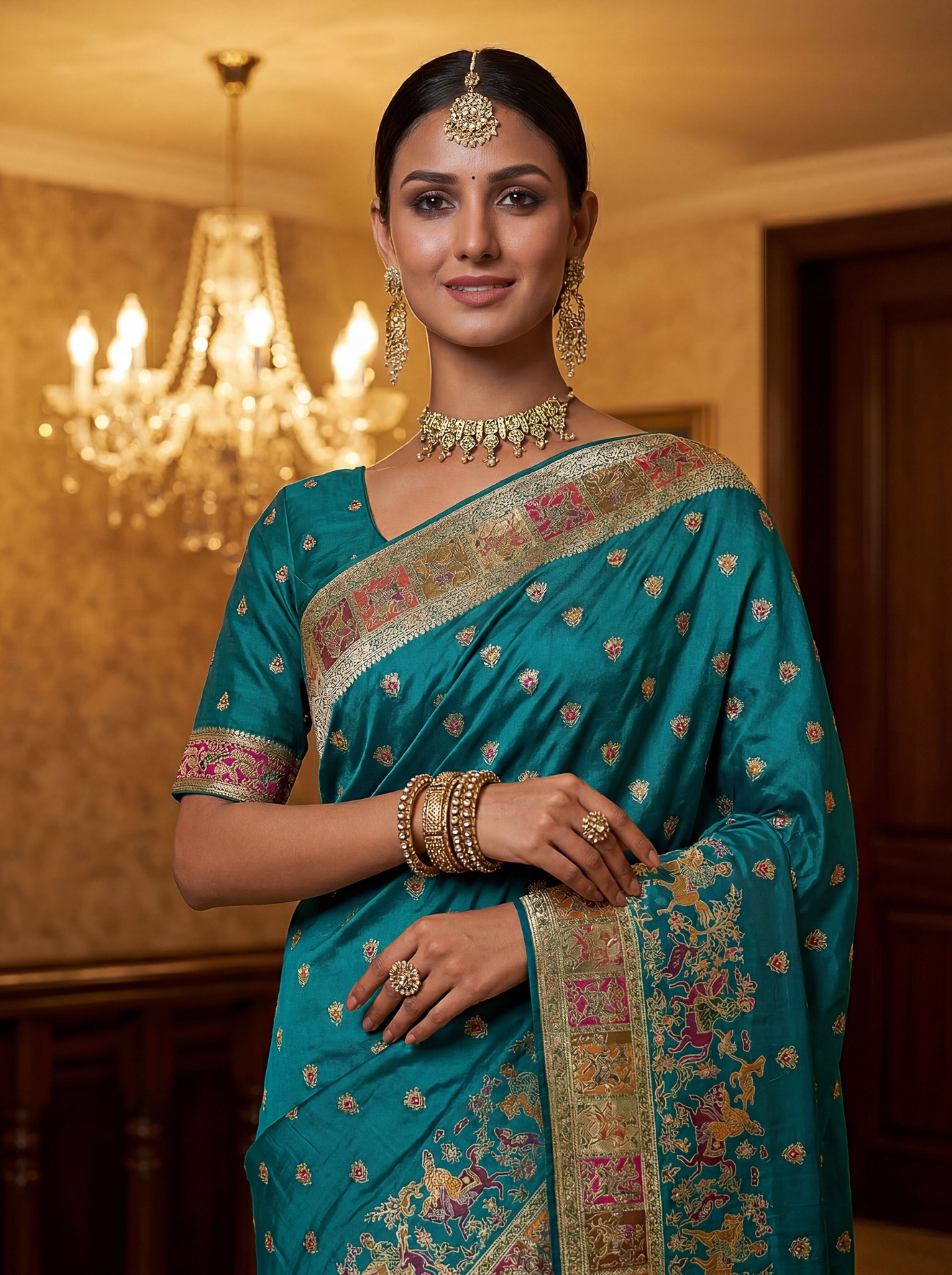Teal Blue Virana Silk Wedding Saree