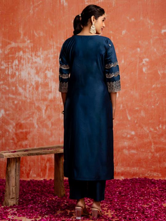 Teal Blue Viscose Rayon Readymade Suit with dupatta — alternate view