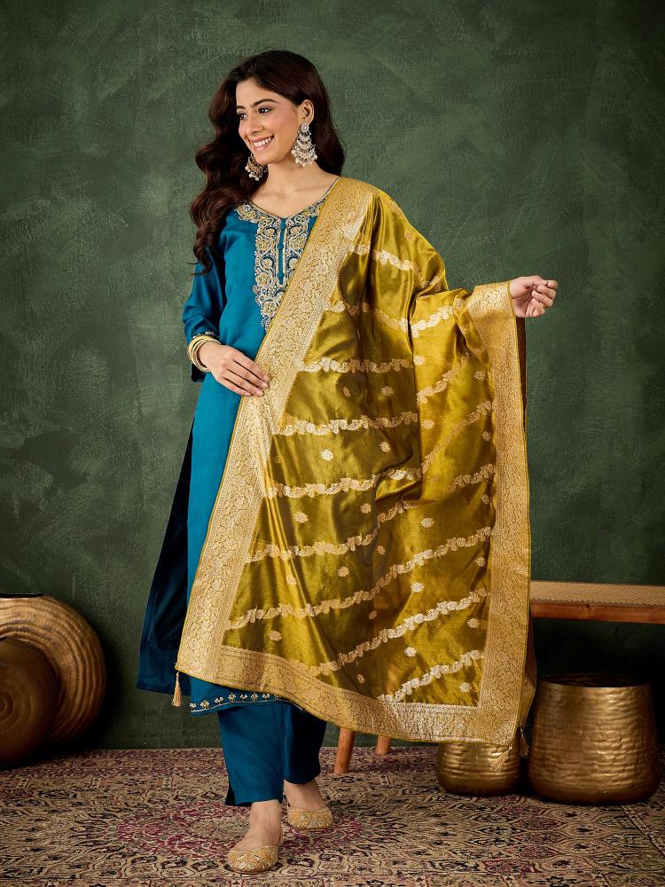 Teal Blue Viscose Rayon Salwar Suit