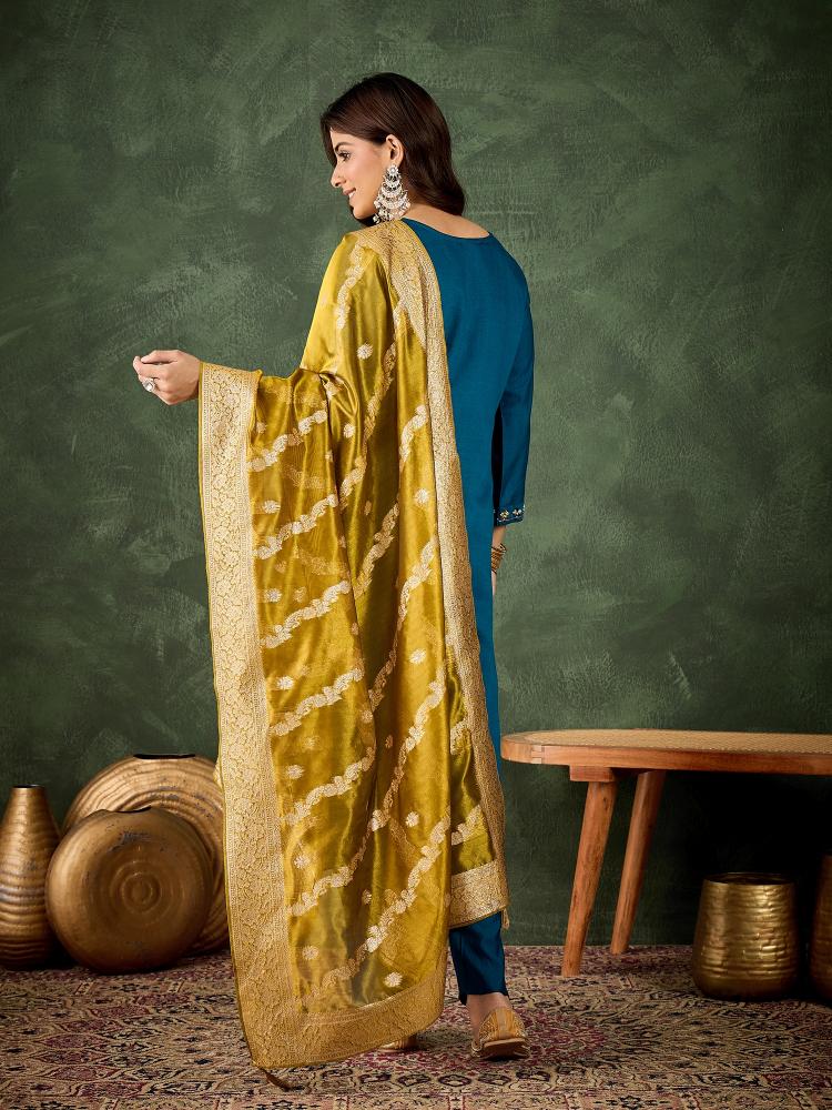 Teal Blue Viscose Rayon Salwar Suit — alternate view