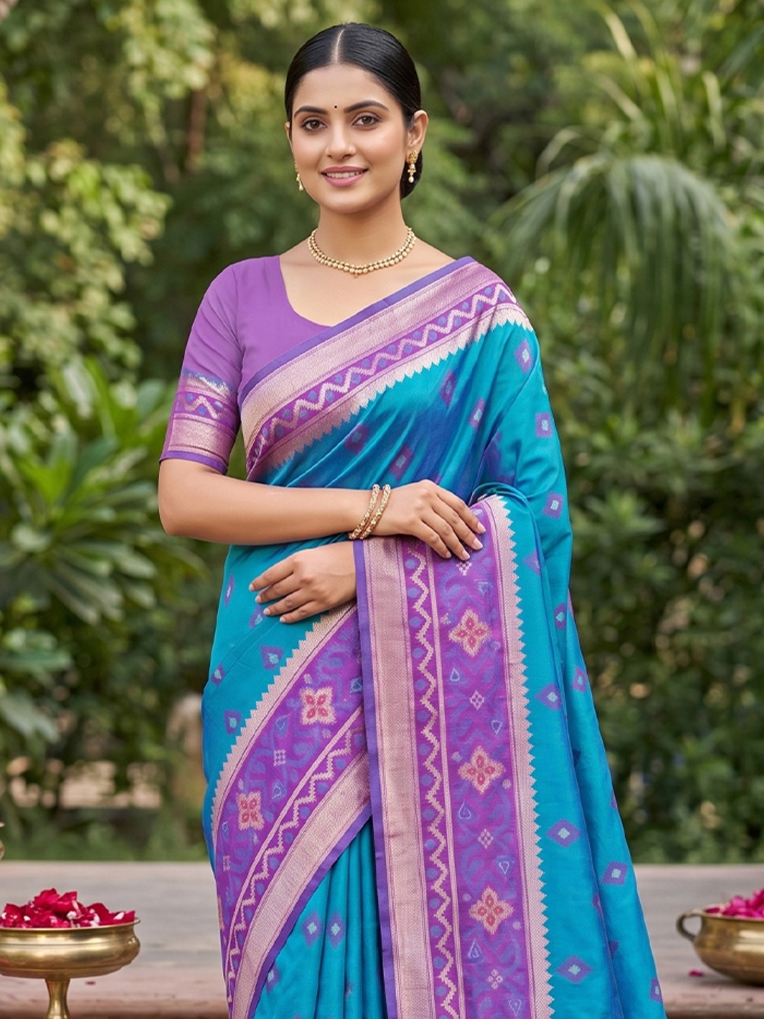 Teal Blue Woven Designer Soft Silk Saree