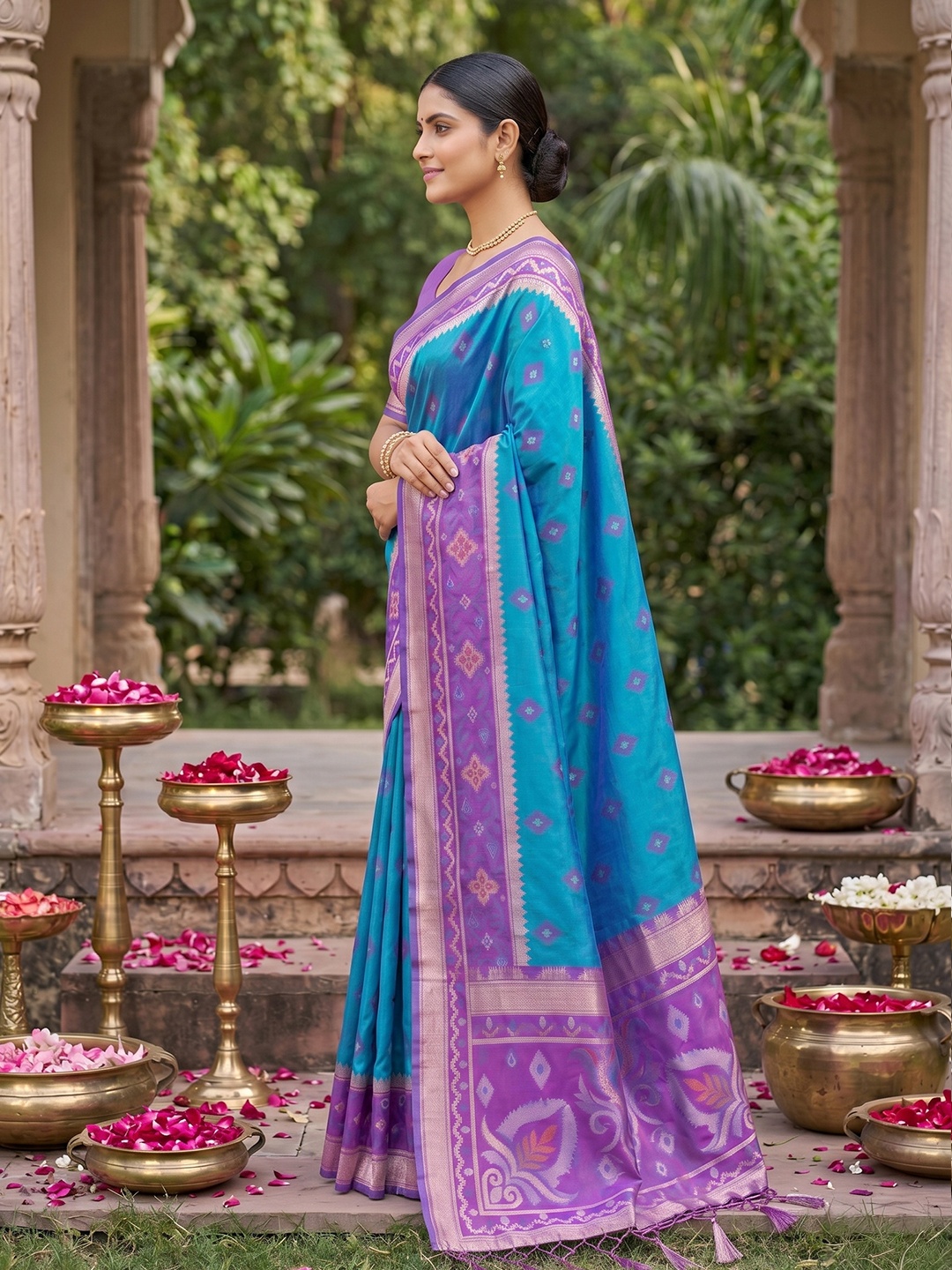 Teal Blue Woven Designer Soft Silk Saree