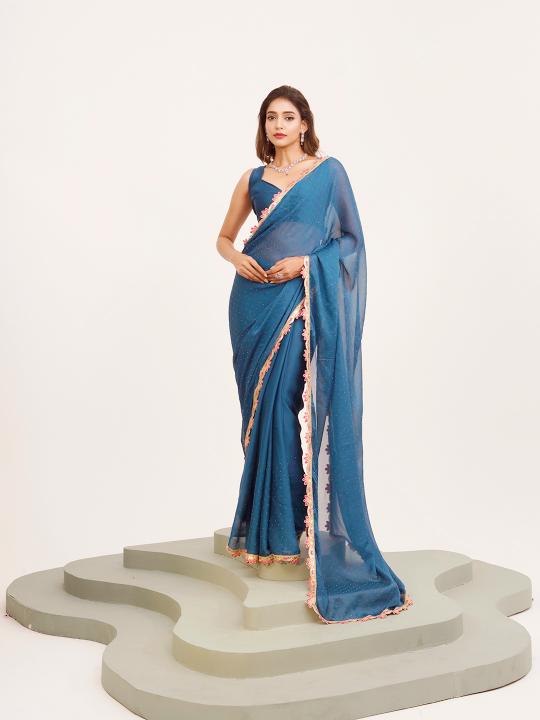 Teal Chiffon Saree