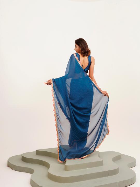 Teal Chiffon Saree — alternate view