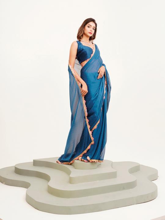 Teal Chiffon Saree