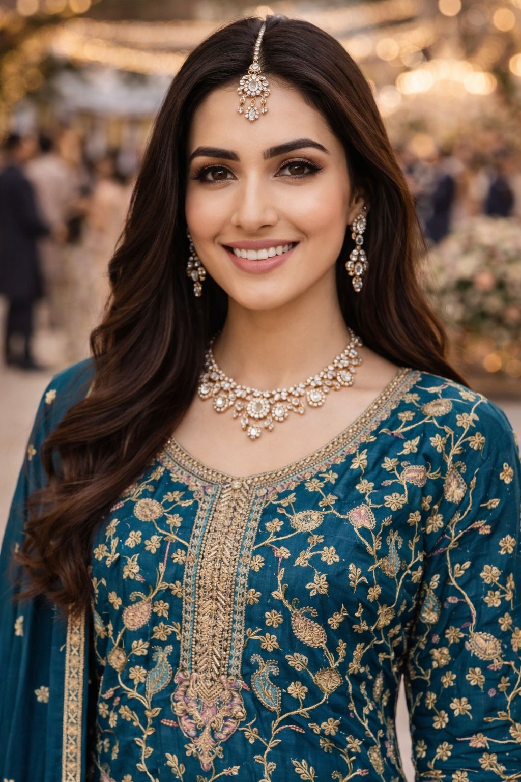 Teal Chinon Embroidered Palazzo Suit
