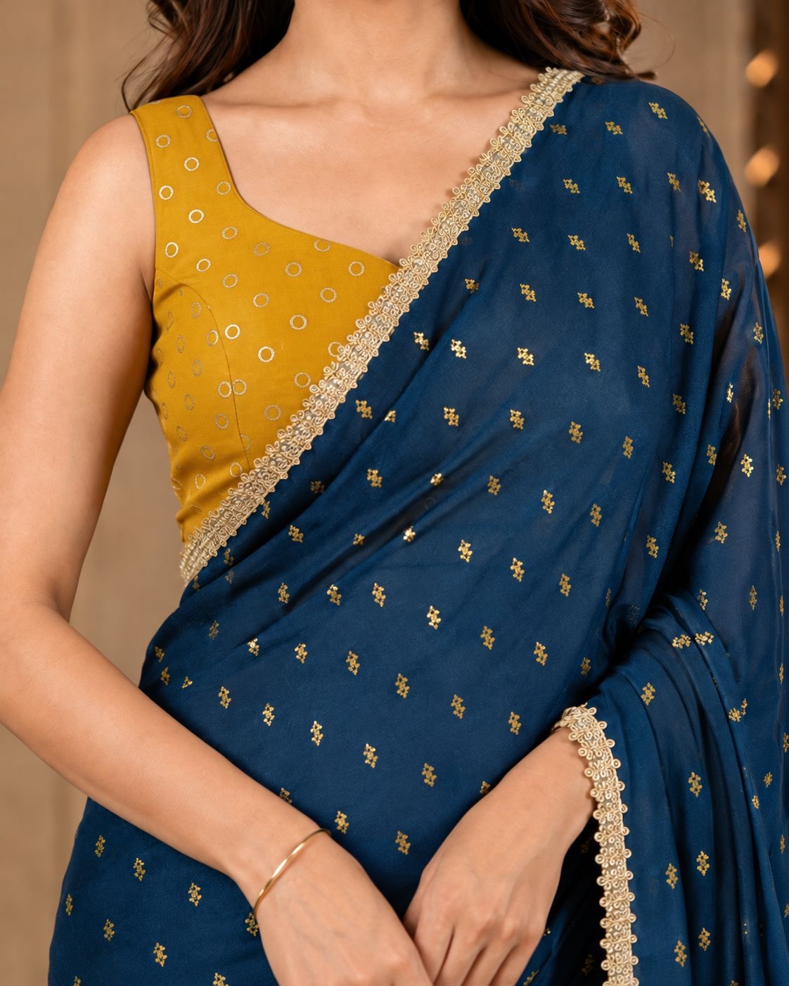 Teal Designer Printed Georgette Ready To Wear Saree
