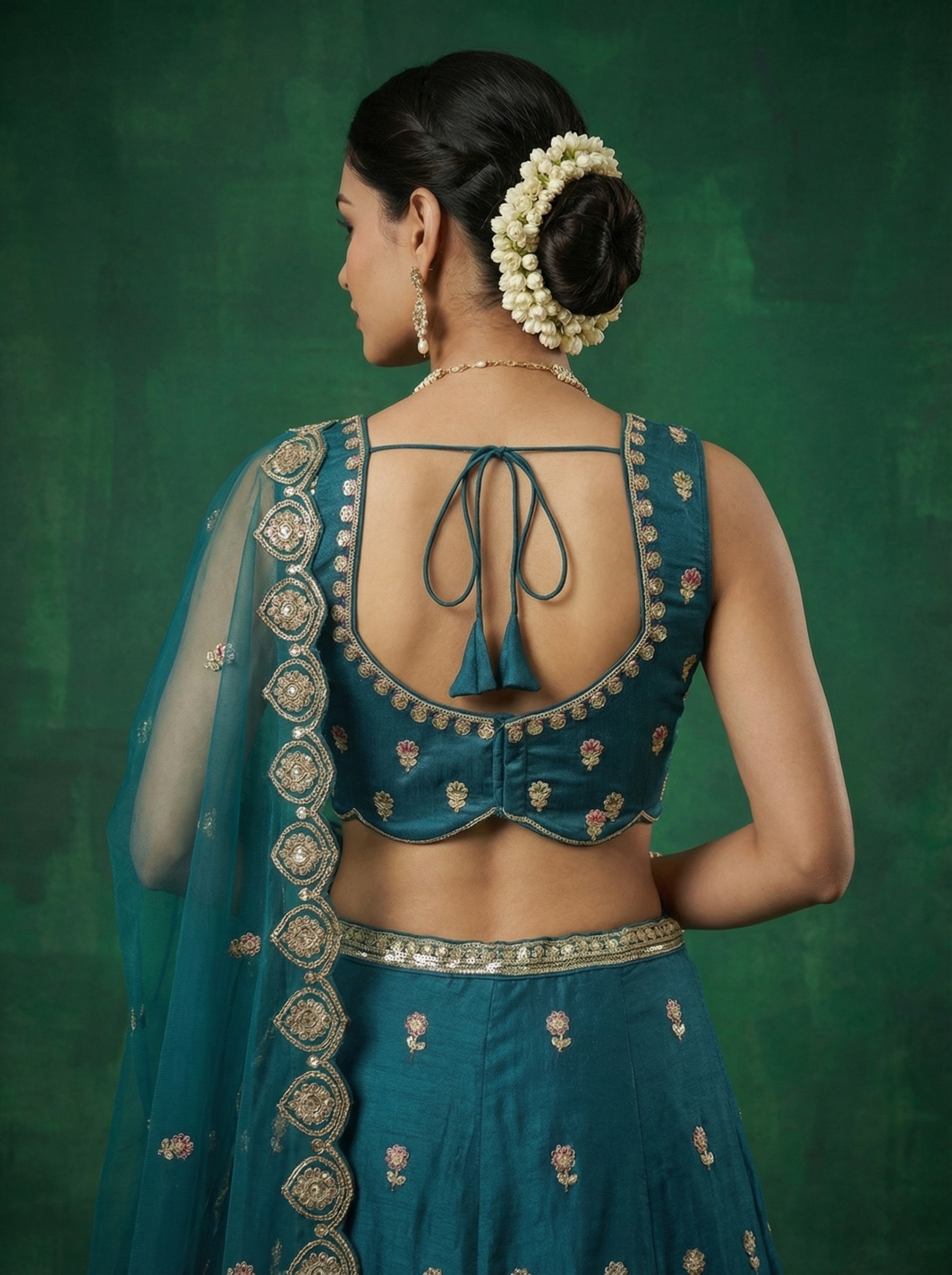 Teal Designer Sequins Embroidery Work Chinnon Lehenga Choli