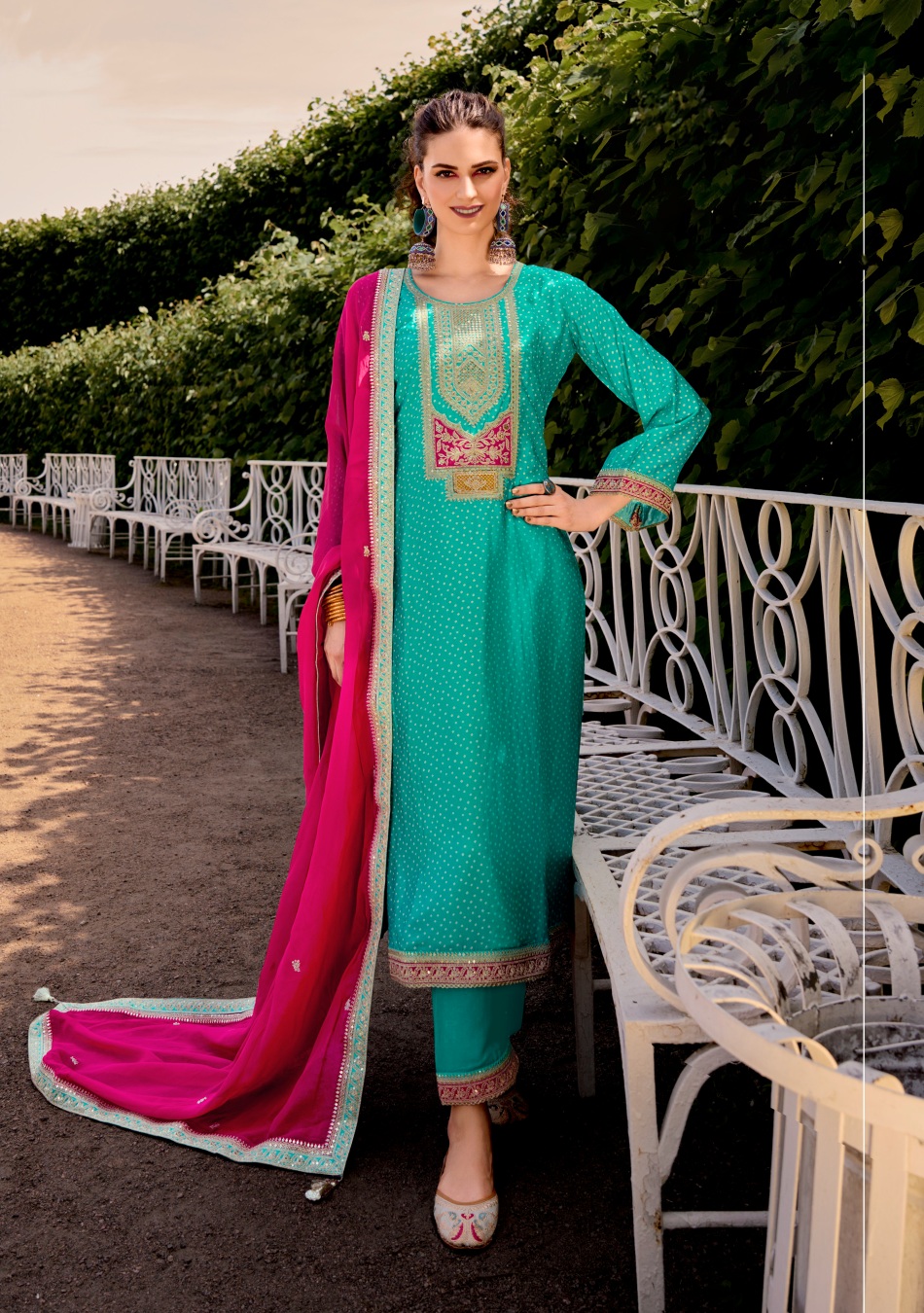 Teal Embroidered Bambarg Salwar Suit