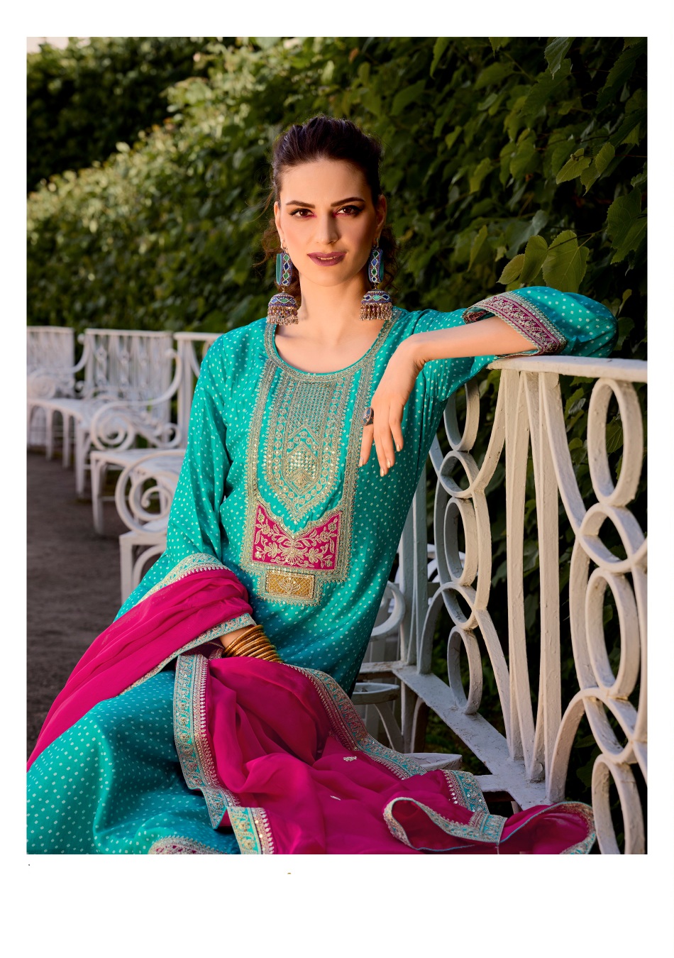 Teal Embroidered Bambarg Salwar Suit
