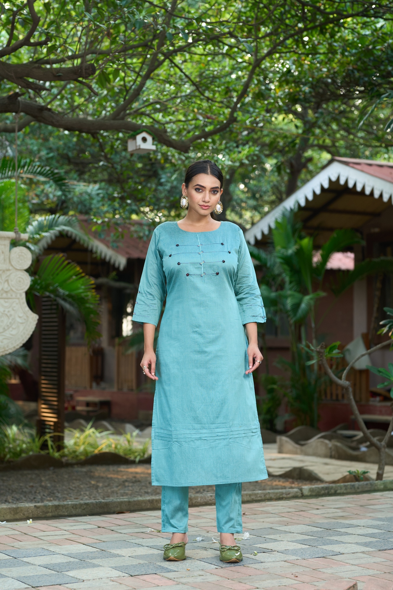 Teal Embroidered Roma Silk Kurta Set