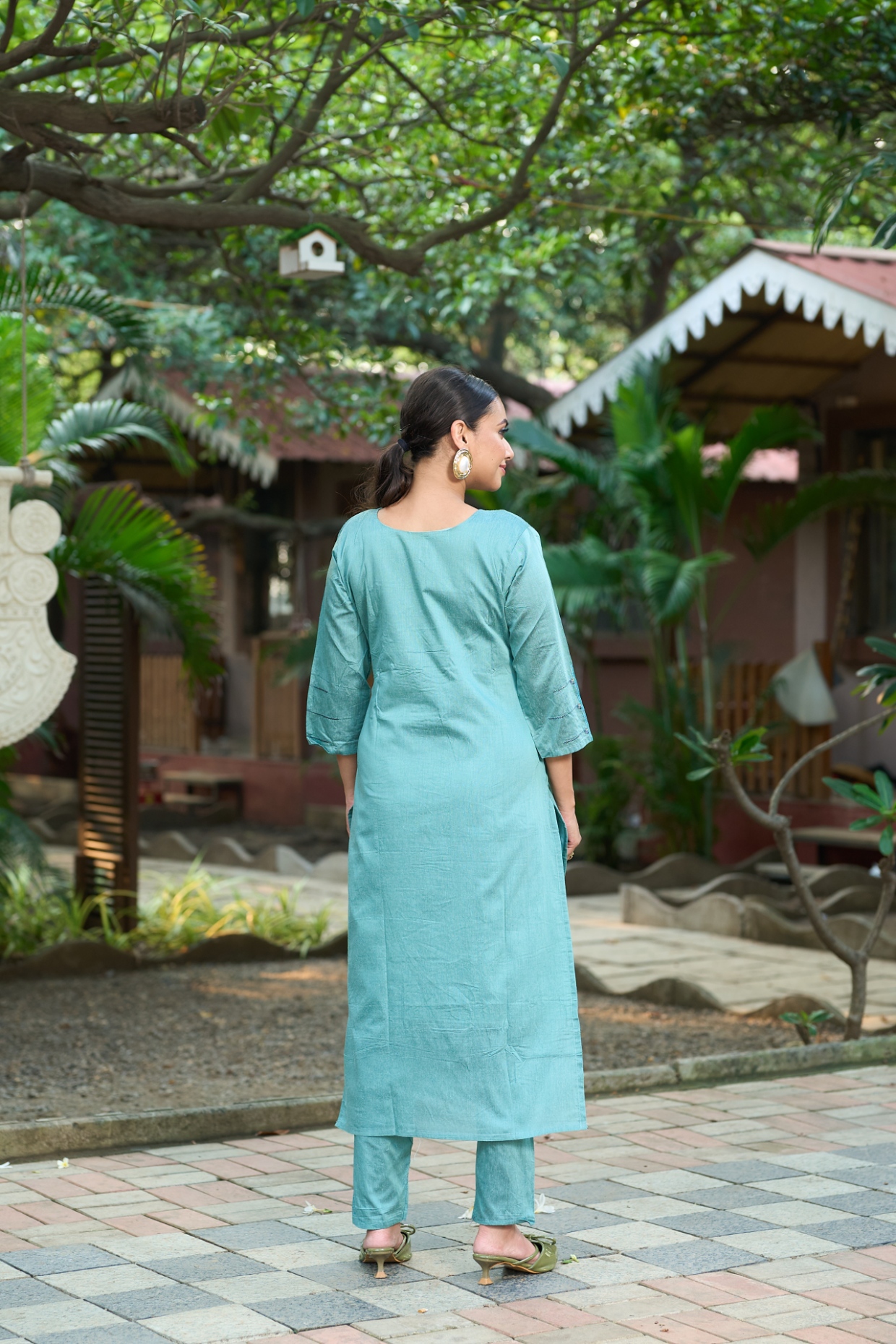 Teal Embroidered Roma Silk Kurta Set — alternate view