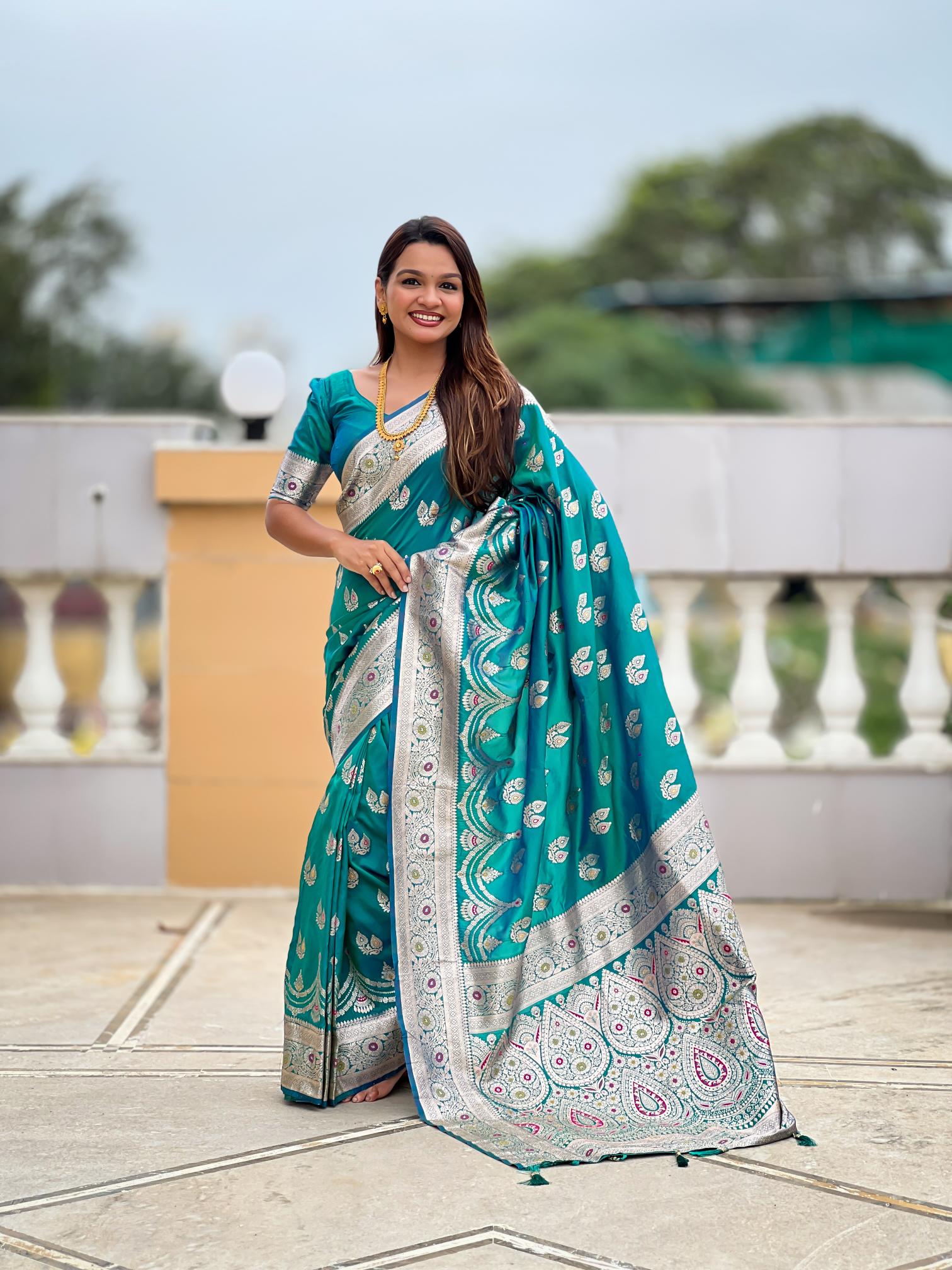Teal Green Banarasi Silk Saree