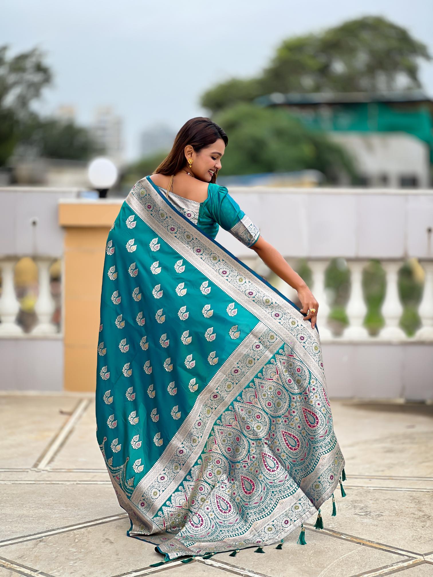 Teal Green Banarasi Silk Saree — alternate view