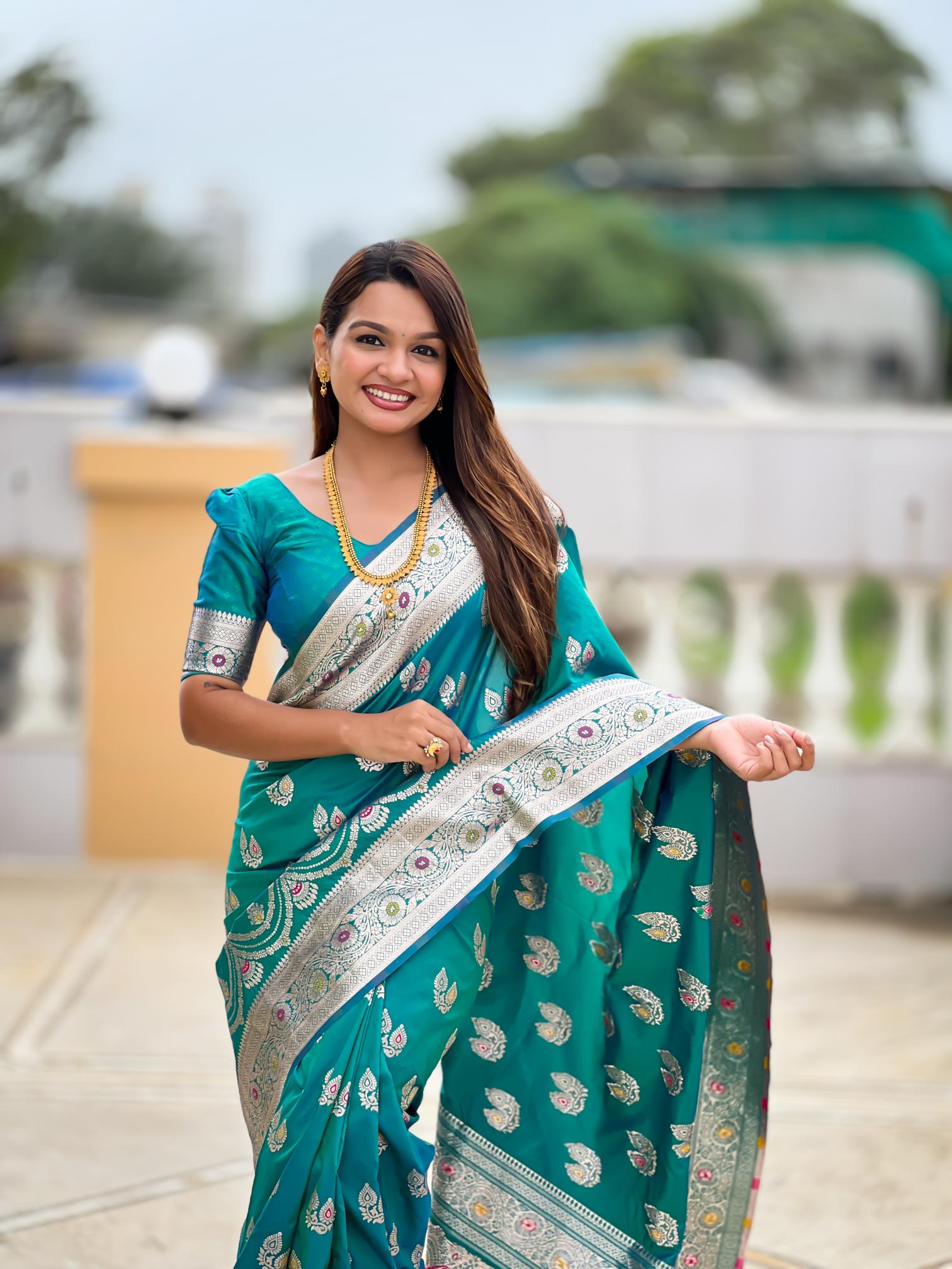 Teal Green Banarasi Silk Saree
