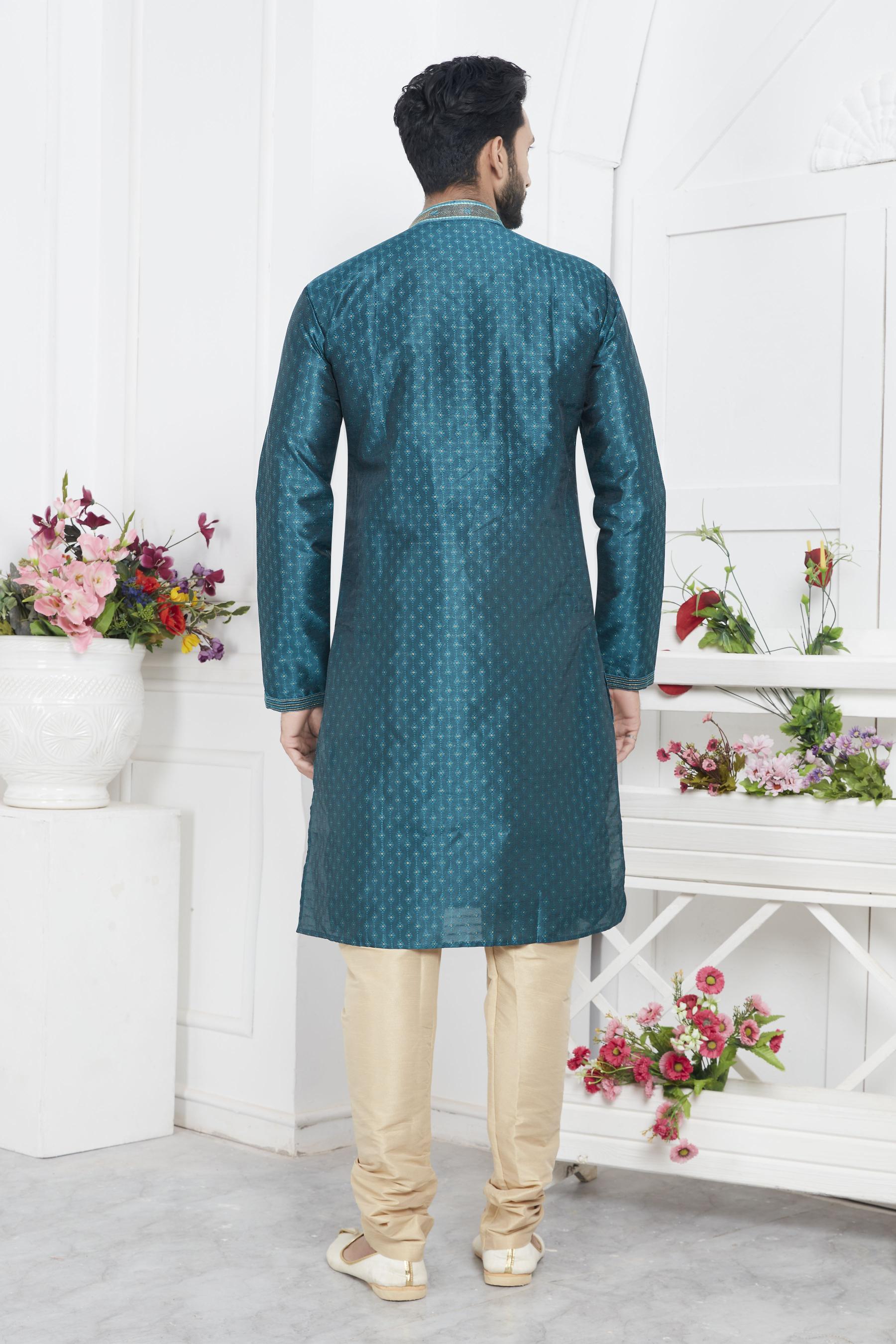Teal Green Embroidered Kurta Pyjama — alternate view