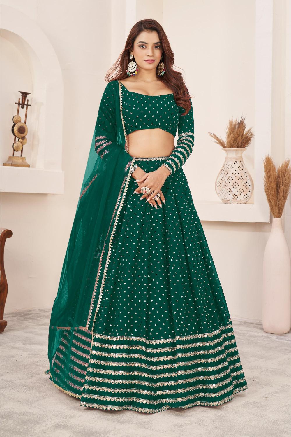 Teal Green Georgette Lehenga Choli With Dupatta