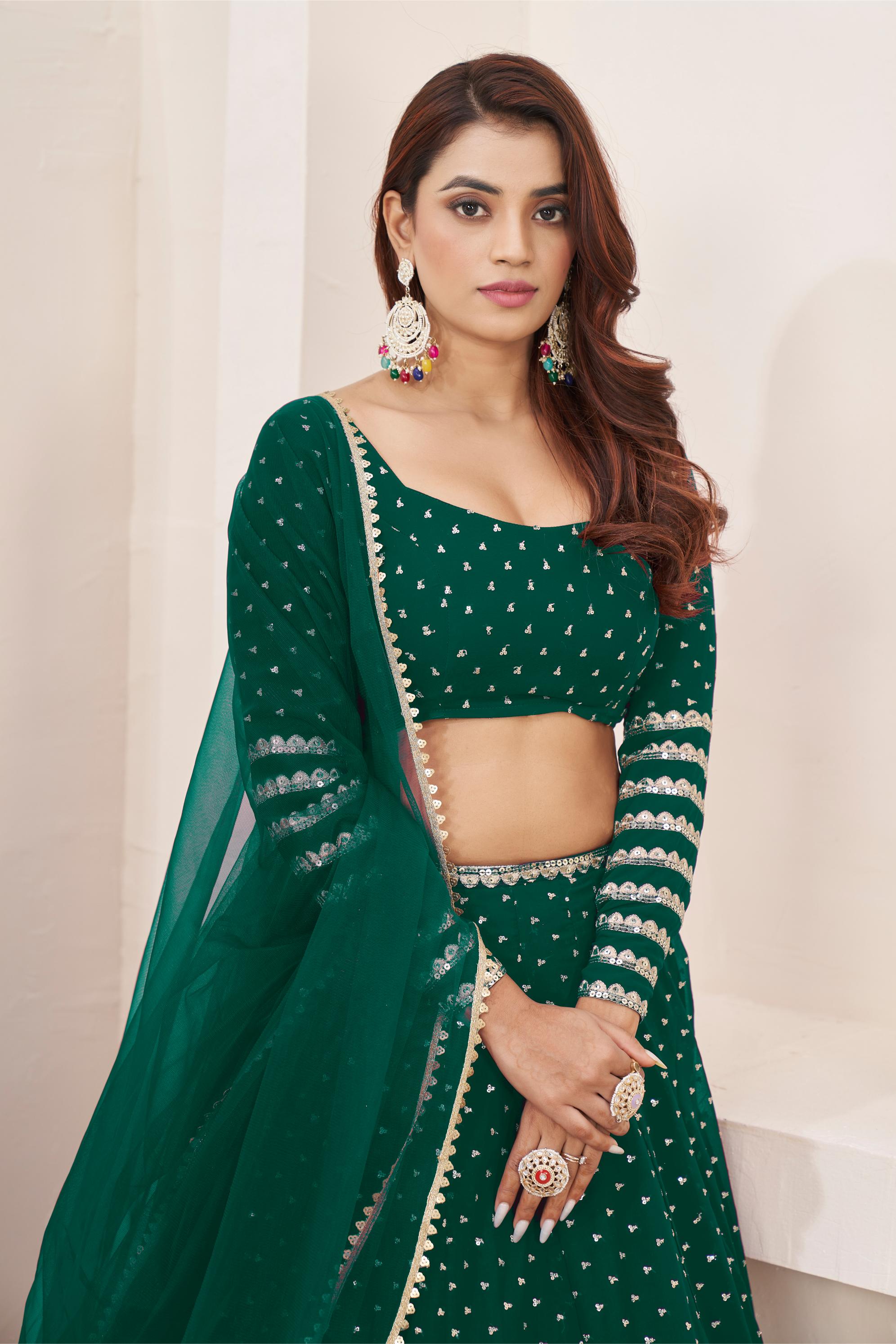 Teal Green Georgette Lehenga Choli With Dupatta — alternate view