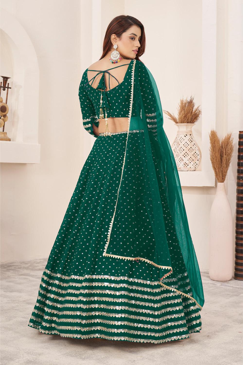 Teal Green Georgette Lehenga Choli With Dupatta