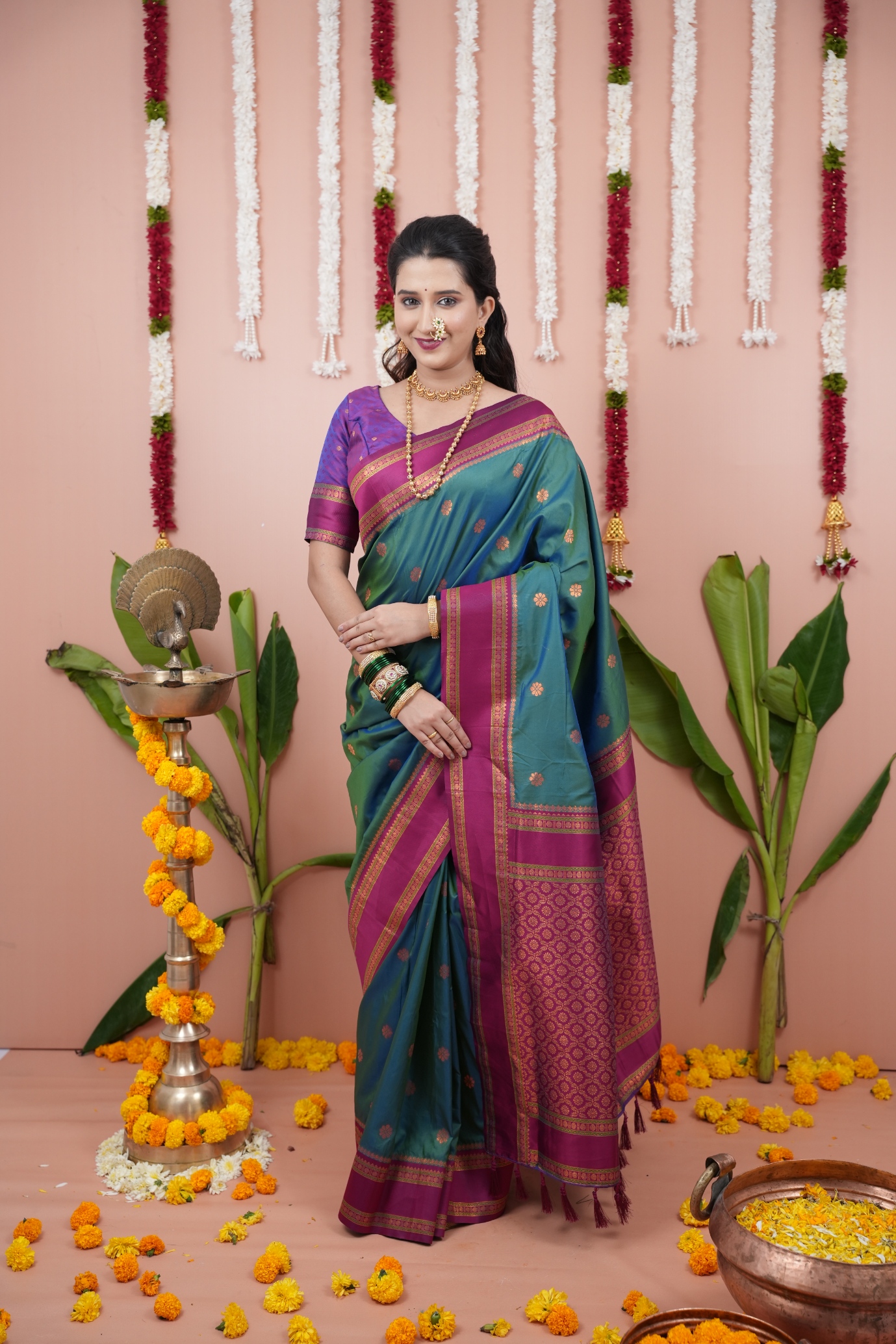 Teal Green Purple Luxury Saree