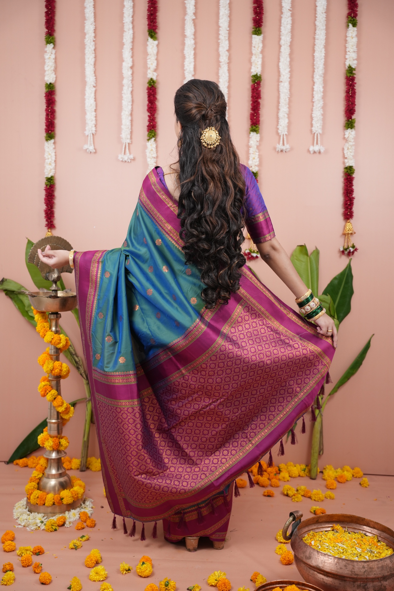 Teal Green Purple Luxury Saree — alternate view