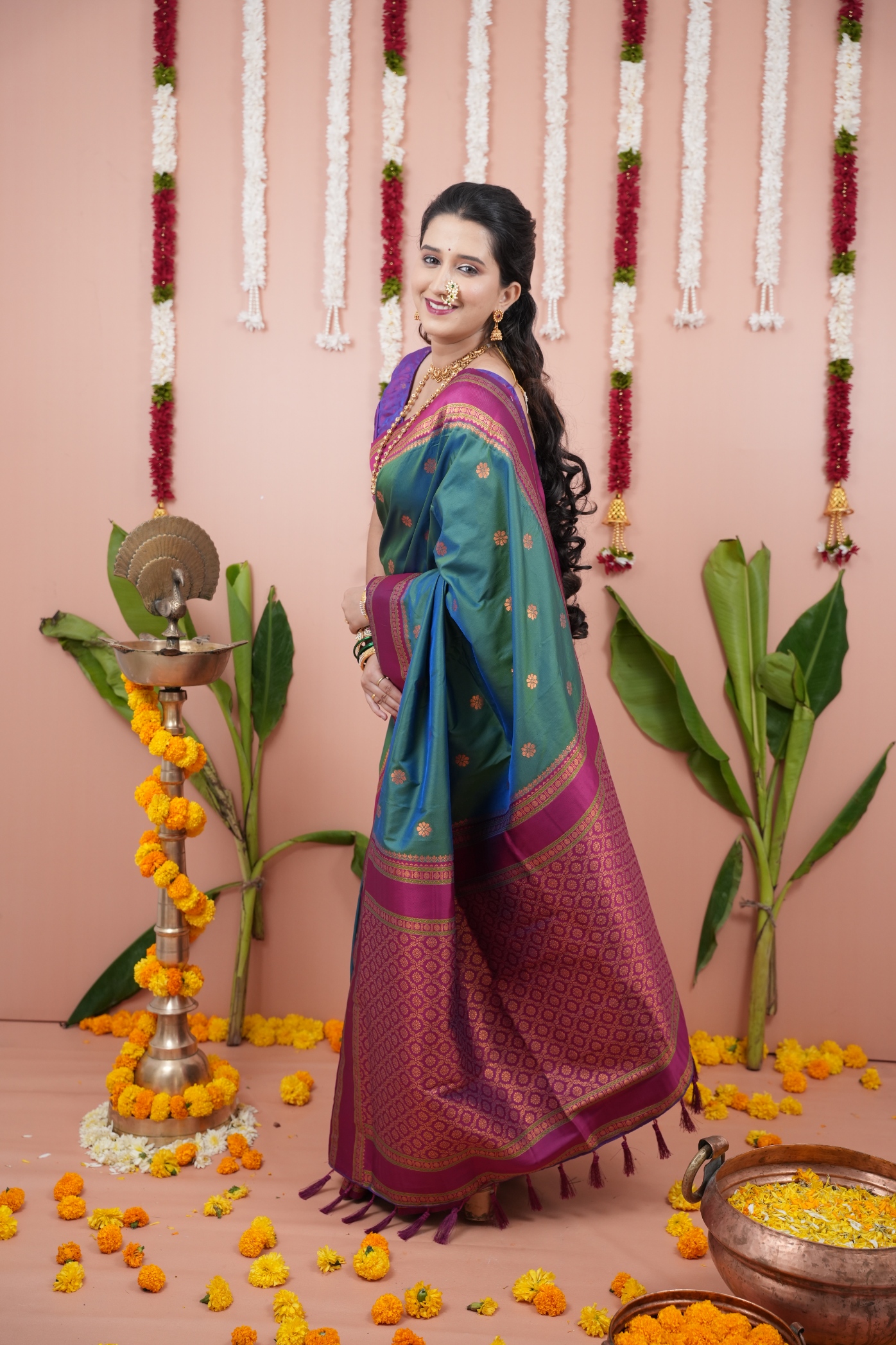 Teal Green Purple Luxury Saree
