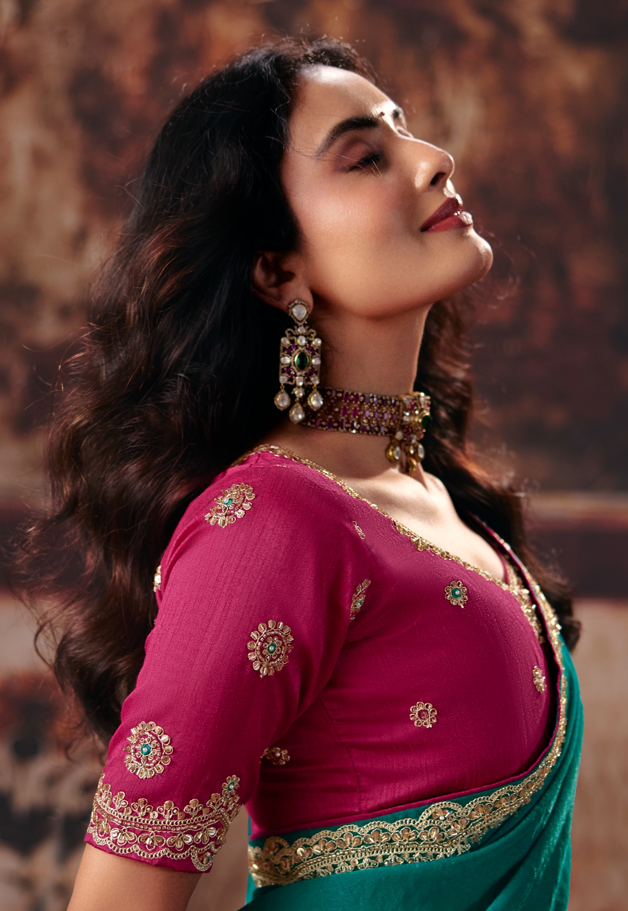 Teal Hand Work Bemberg Saree — alternate view